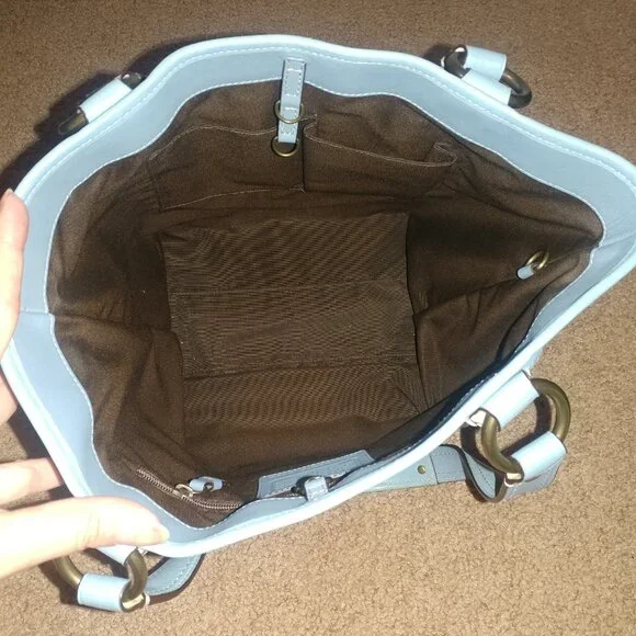 COACH Gigi Legacy Signature-C Canvas Shoulder Bag W/Blue Leather Trim - Picture 12 of 15